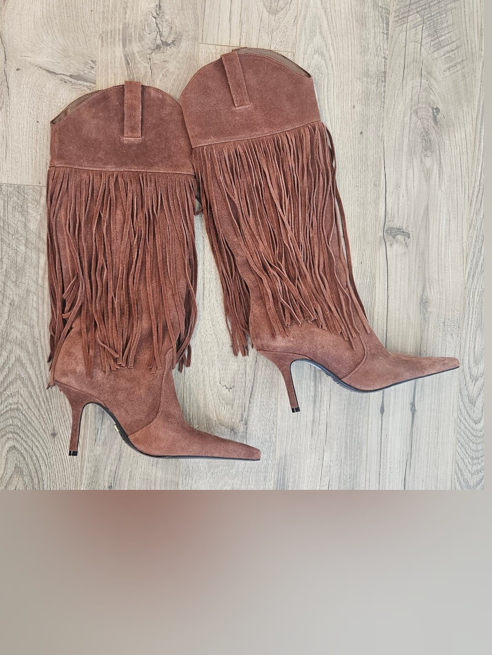 SCHUTZ Raffaela Up Fringes Stiletto Suede Boots
